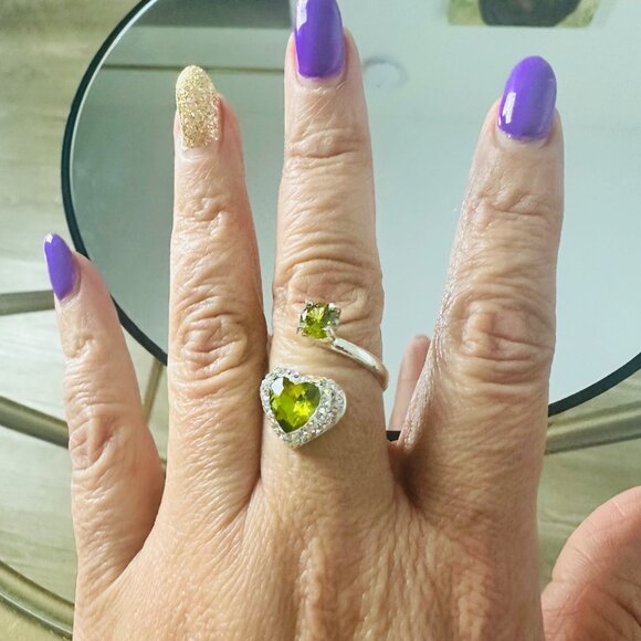 Silver 925 Adjustable Green Ring  Zircon Handmade Boho - Picture 8 of 11